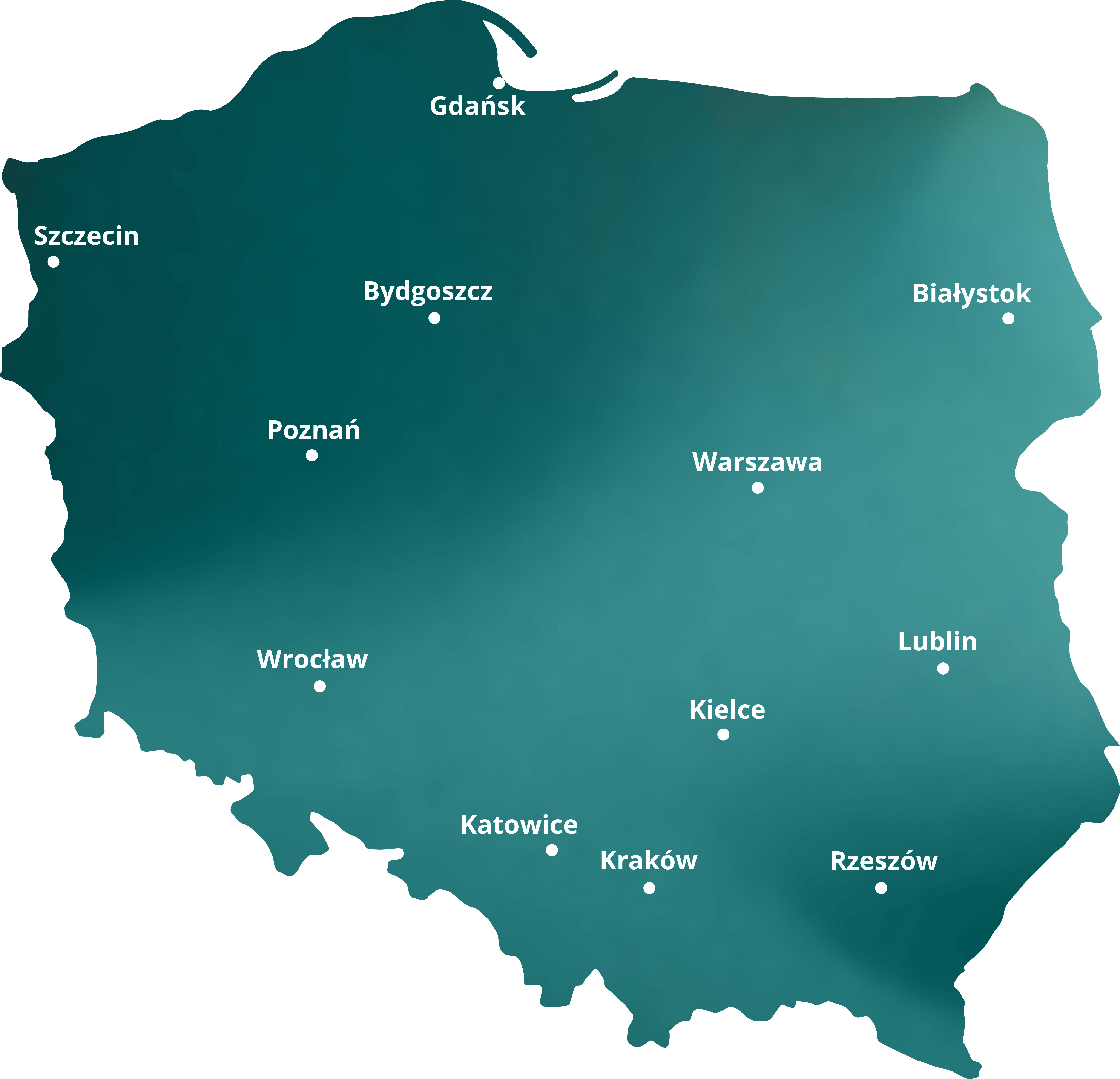 Mapa Polski - miasta spotkań regionalnych