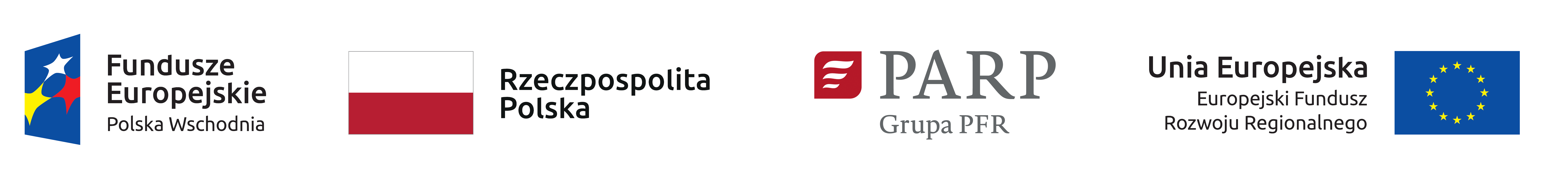 Belka logotypoów: Fundusze Europejskie Polska Wschodnia, Rzeczpospolita Polska, PARP Grupa PFR, Unia Europejska Europejski Fundusz Rozwoju Regionalnego